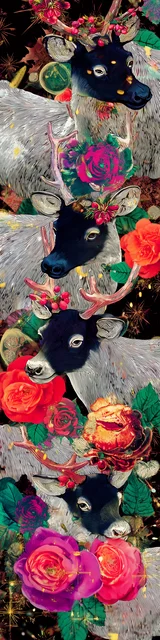 Free printable Christmas bookmarks of a group of gray reindeer